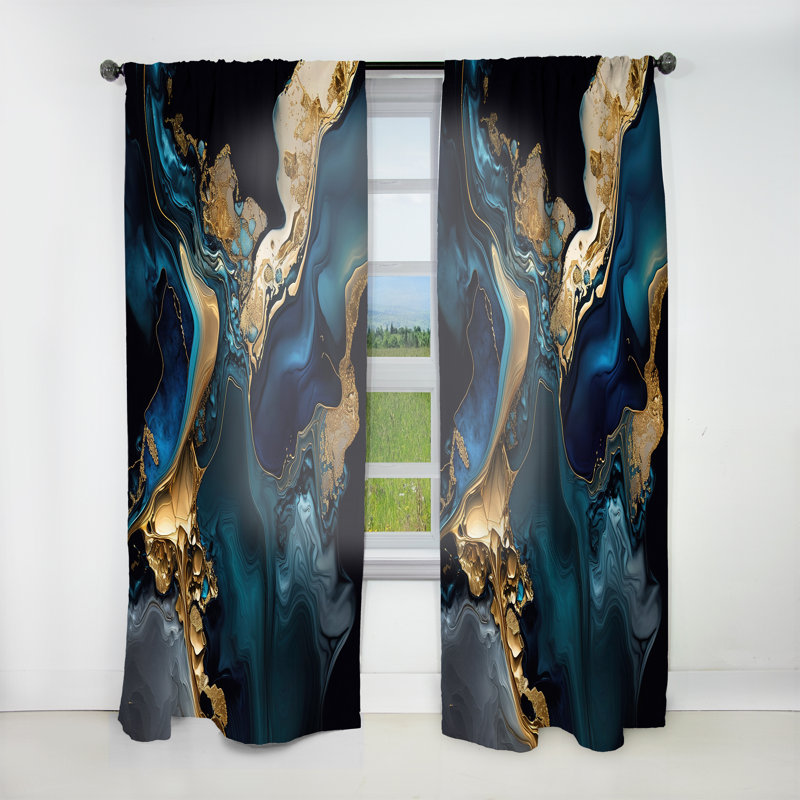 Abstract Geode Marble Blue IV - Abstract Marble Curtain - Room Darkening Marble Curtain - 1 Panels, 52" W x 120" L