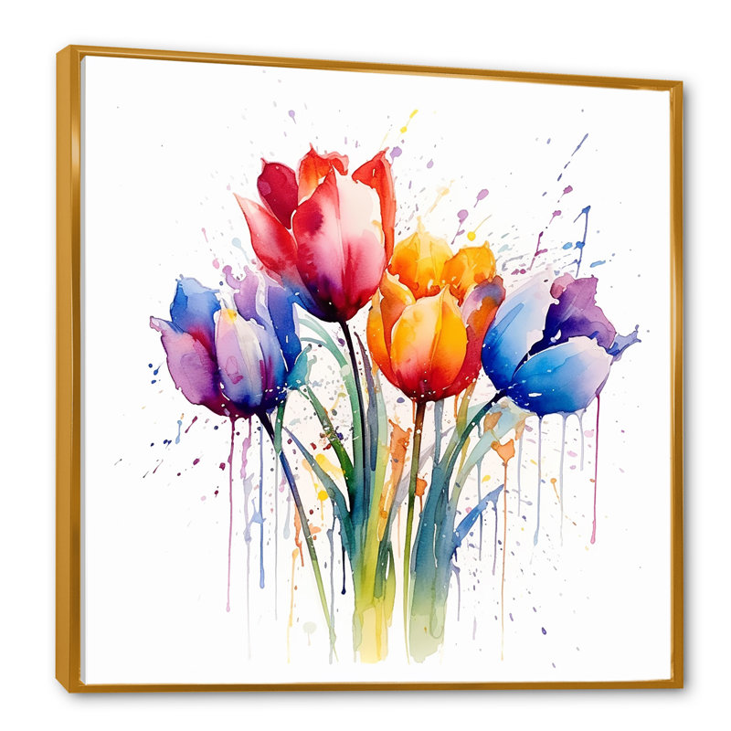 Herald - tulipes, art mural, H 16 po x l 16 po, Cadre flottant doré