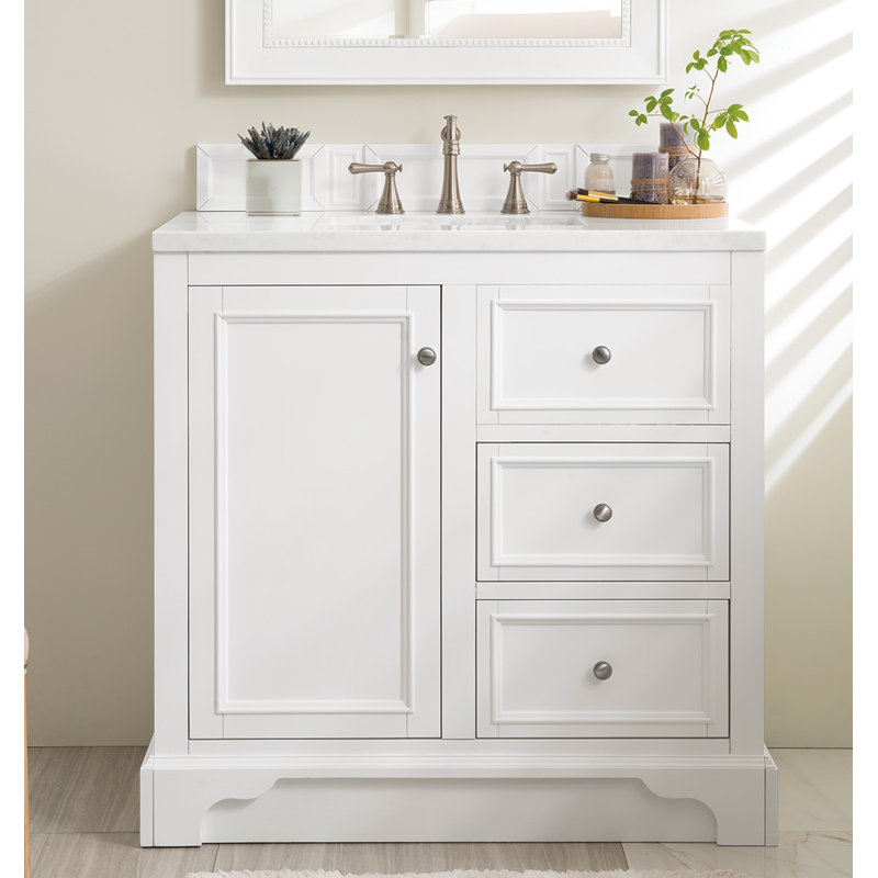 Kewstoke 36'' W Single Vanity, Bright White, White Zeus Quartz, 8" Widespread