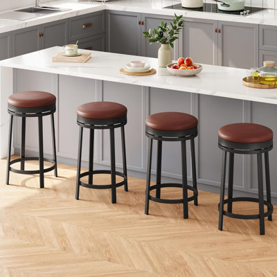 Modern Swivel Bar Stools, 24'' Counter Height Backless Round PU Leather Seats