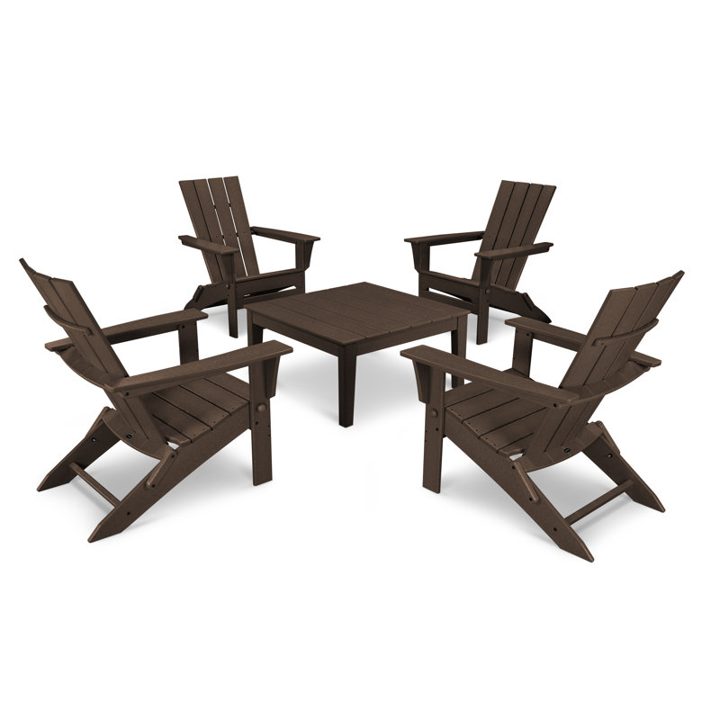 POLYWOOD Quattro Folding Chair 5-Piece Conversation Set, Mahogany