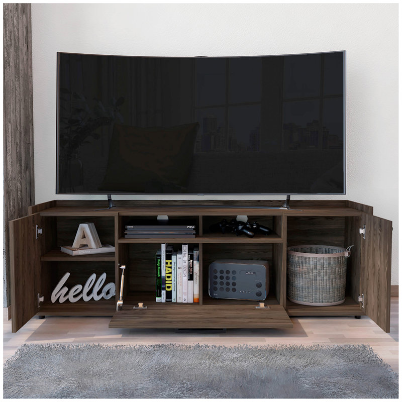 Meuble télé pour téléviseur de 60 po, armoires à deux portes, une armoire flexible, noyer foncé