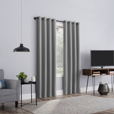 Channing Grid Texture Draft Shield Fleece Insulated 100% Blackout Grommet Curtain Panel