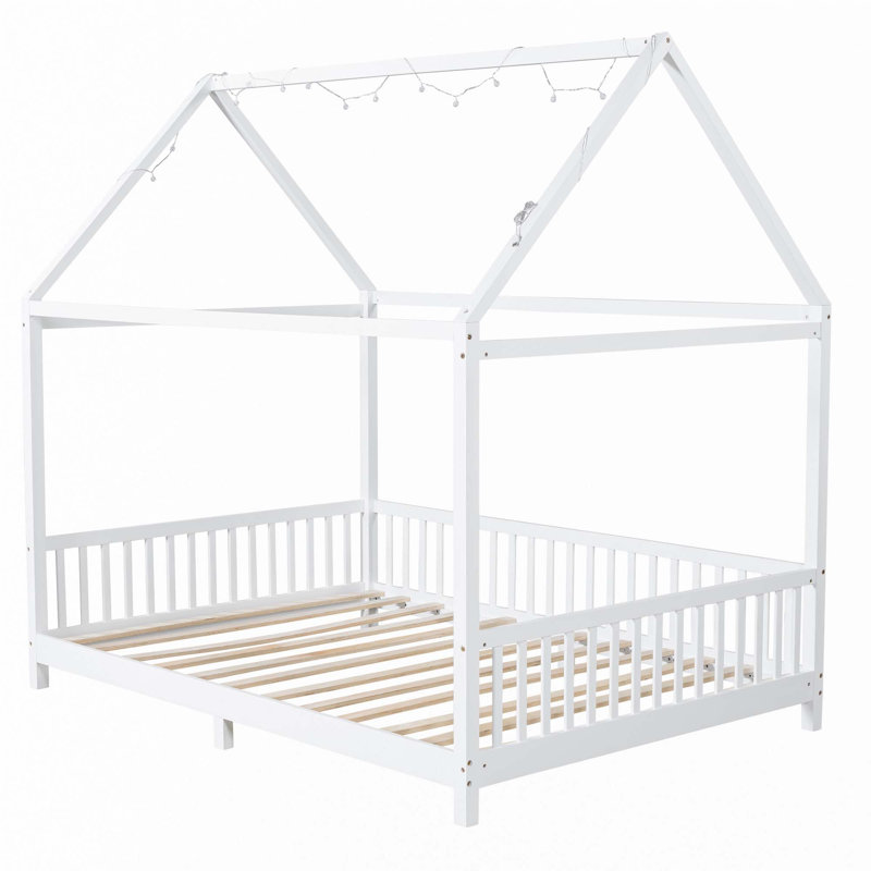 Lit maison avec garde-corps et DEL, Double