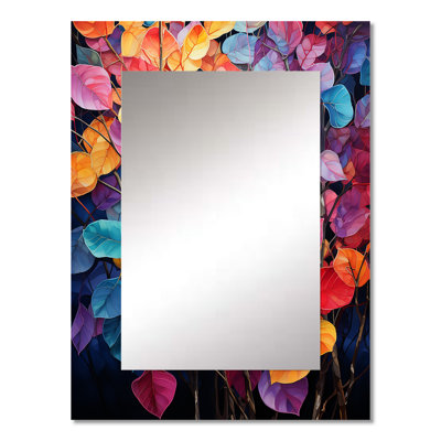 Magical Colorful Leaves - Leaves Wall Mirror, Traditional Decorative Mirror, Printed Metal Art