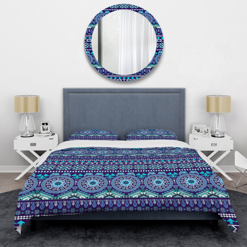 Ensemble de housse de couette en microfibre bleu / mauve 3 pièces, Housse de couette simple + 1 taie décorative stan