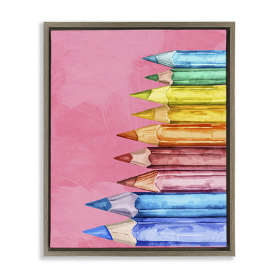 Vibrant Pencils on Pink Floating Frame, design by Kim Allen