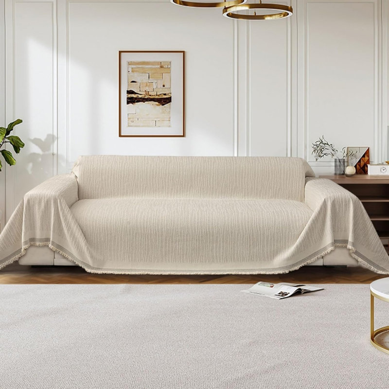 Cotton Box Cushion Sofa Slipcover, Off White
