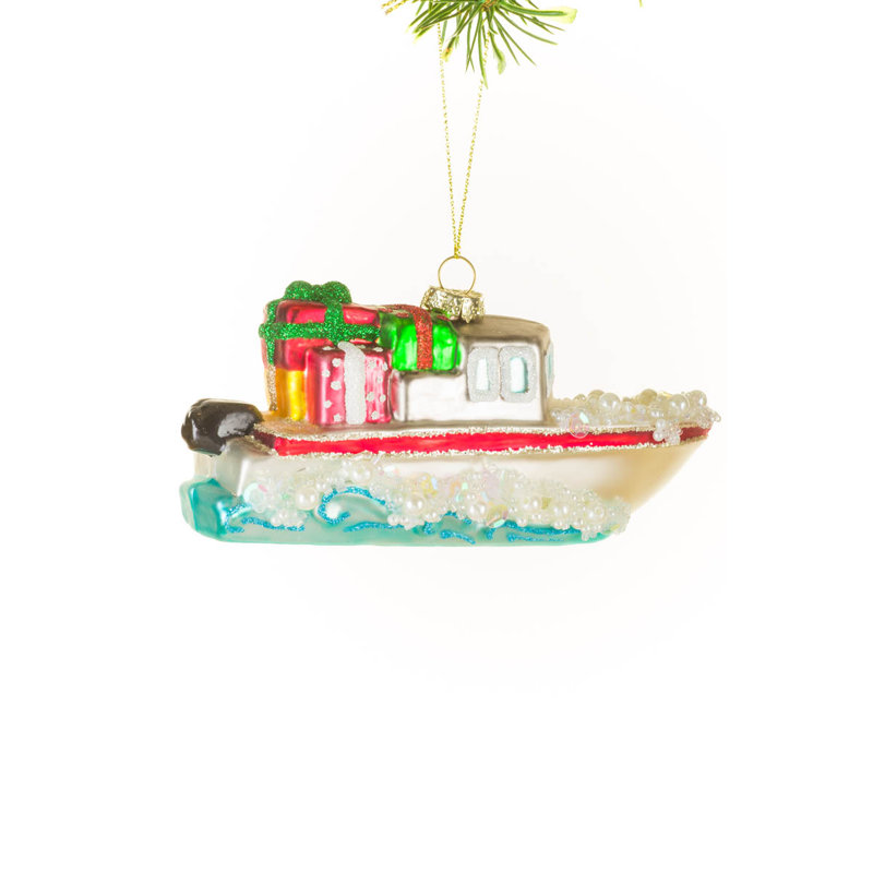 Ensemble de 2 ornements suspendus en verre blanc et rouge avec des cadeaux