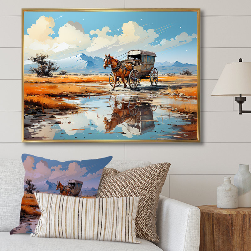«Old Western Wagon In Nevada I», reproduction sur toile, Encadrement doré, H 34 po x l 44 po