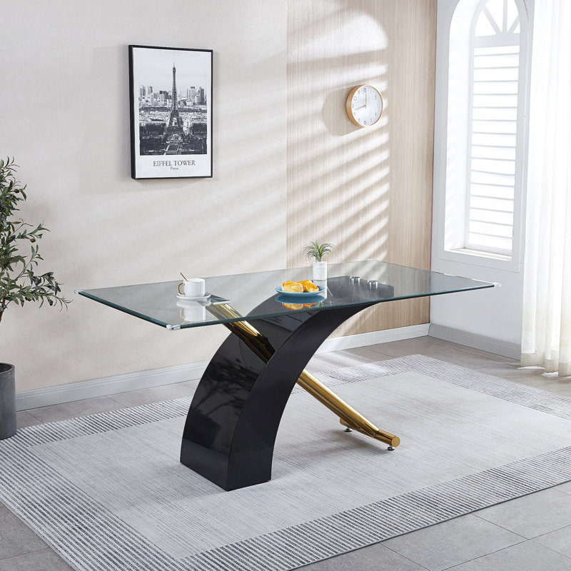 Table de salle à manger élégante avec plateau en verre luxueux