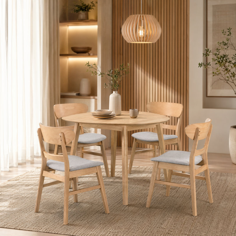 Aurora Small Space Corner Dining Room Set, Solid Wood With Upholstered Seating, Tan / Gray