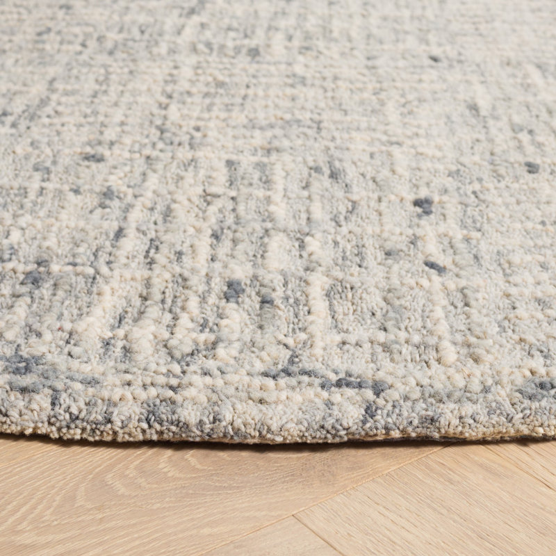 Westhoughton Abstract Hand Tufted Wool Cotton Geometric Rug in Light Blue/Ivory, Rectangle 3' x 5'