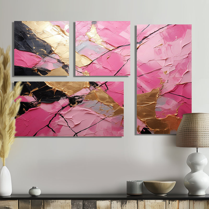 Minimalisme - Poterie rose I - décoration murale moderne rose 4 pièces, Toile tendue, Ne s’applique pas