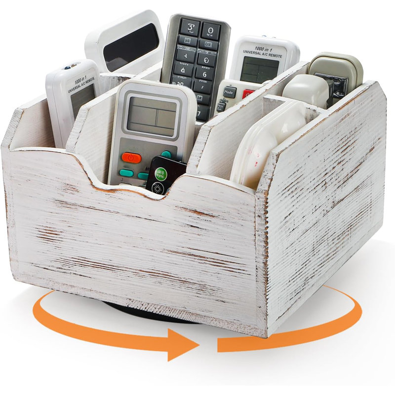Organiseur de bureau rotatif vintage en pin, panier de rangement à compartiments pivotants pour télécommandes, fournitures de bureau et articles ménagers essentiels