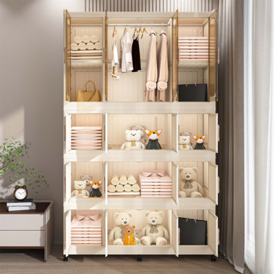 Organisateur de garde-robe portatif avec 17 portes magnétiques, 17 cubes, 1 tringle et 6 cintres pour un rangement efficace des vêtements