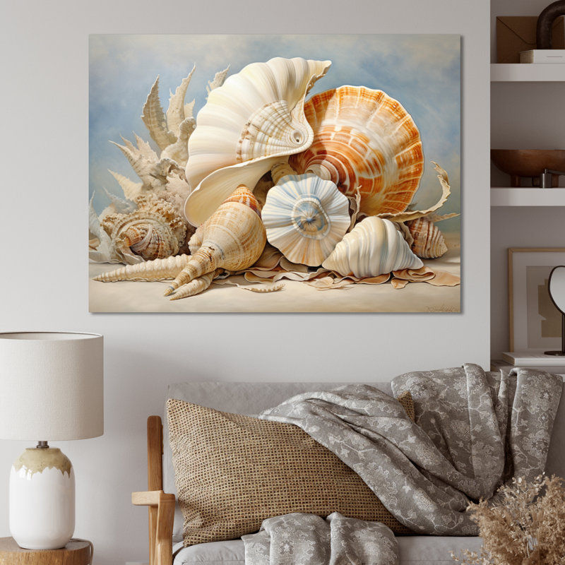 Collage de coquillages contemporains, H 34 po x l 44 po x P 1,5 po, Toile tendue