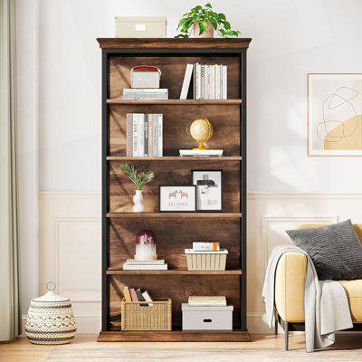 6-Tier Industrial Brown & Black Bookshelf
