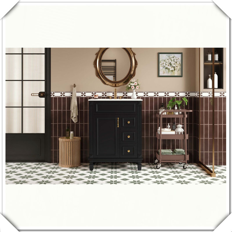 Tablette de meuble-lavabo moderne avec tiroirs en céramique, Noir