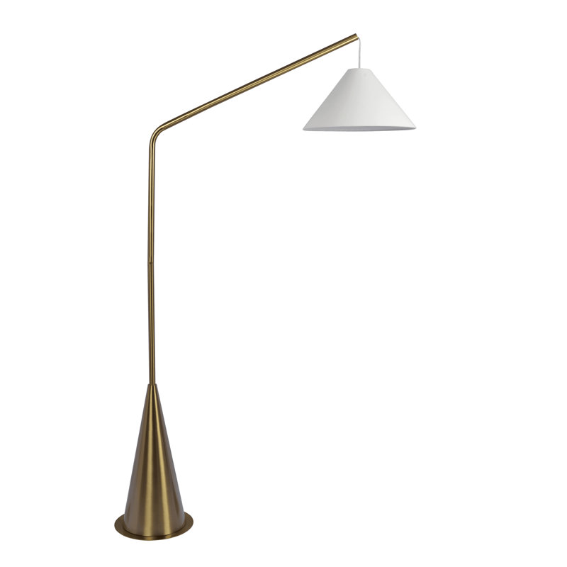 Lampe sur pied moderne en laiton avec interrupteur marche / arrêt Lisbon - Abat-jour en tissu blanc et base conique pour le salon, la chambre à coucher