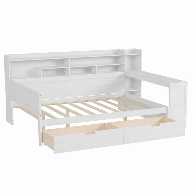 Full Size Daybed with Multi-Storage Shelves and Built-in Study Desk, Perfect for Space-Saving and Organization, Full/Double
