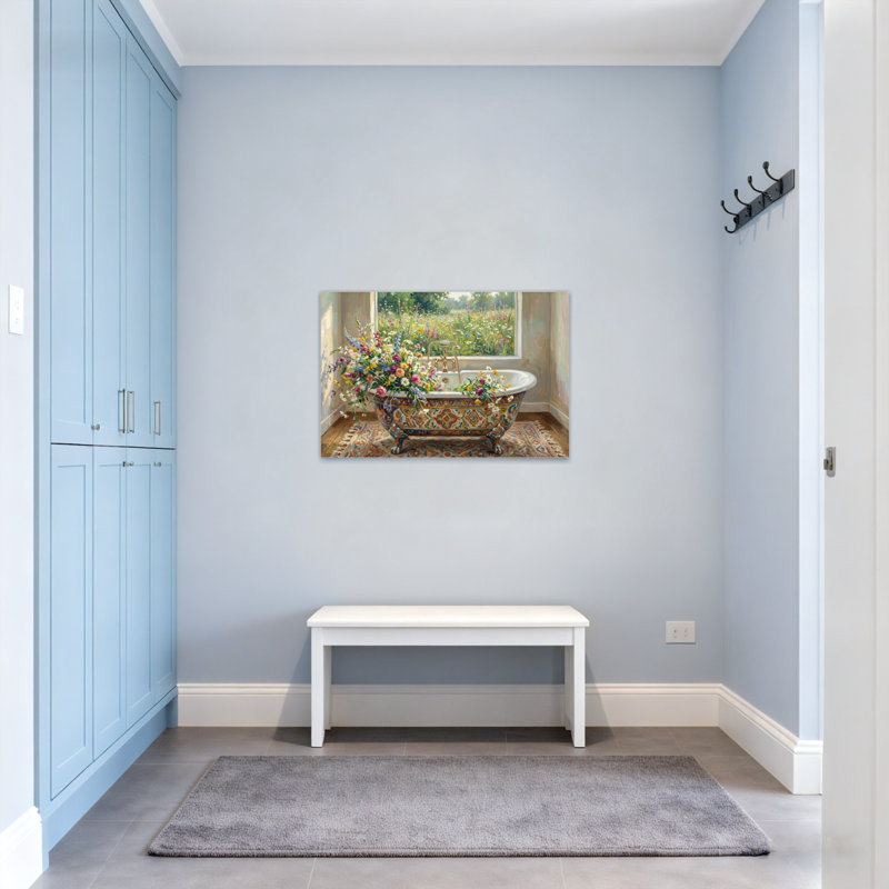 Scène de jardin avec plantes et fleurs, H 12 po x l 18 po