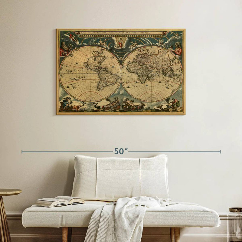 Carte du monde Aliaz des années 1600, H 26 po x l 39 po