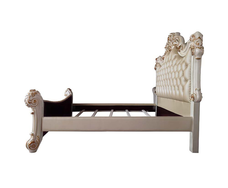 Antique Pearl Queen Bed with Tufted Upholstered Headboard