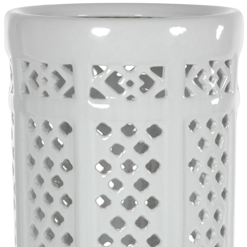 White Porcelain Carved Lattice Umbrella Stand