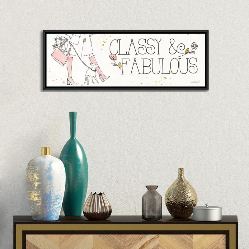 «Fashion Feet IX», art textuel sur toile, H 12 po x l 36 po x P 1,5 po, Cadre noir