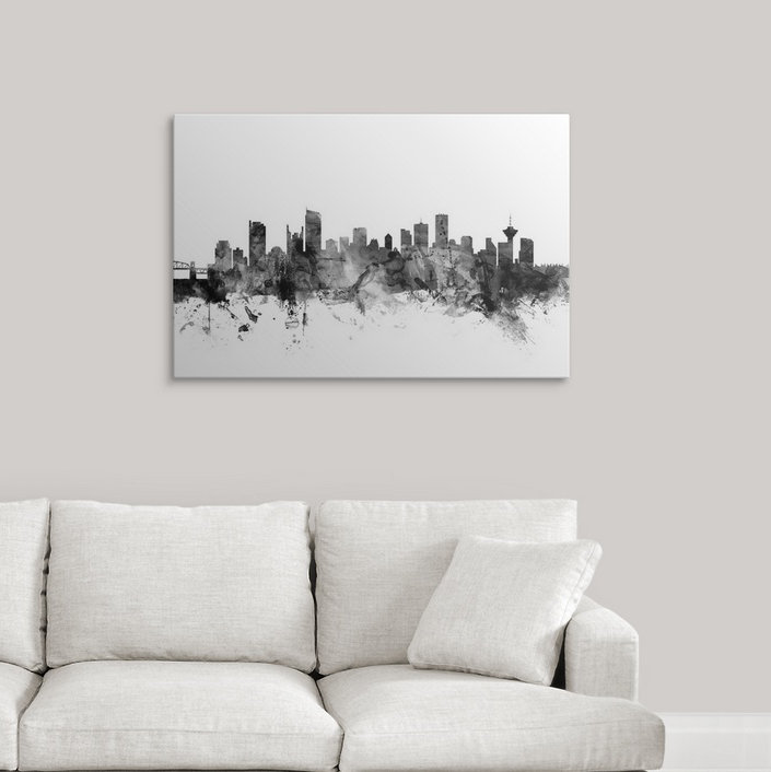 «Francy Vancouver Canada Skyline» par Michael Tompsett - reproduction, H 8 po x l 12 po x P 1,5 po, Toile