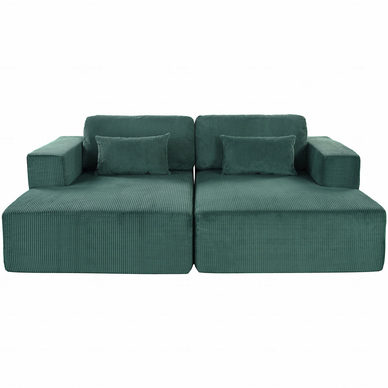 Canapé-lit modulaire en velours côtelé 2 places avec 2 coussins décoratifs, Polyester vert