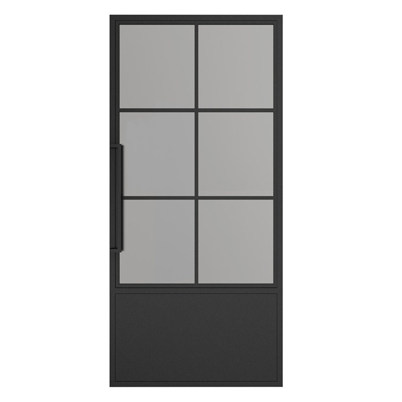 Porte intérieure pré-montée en verre et cadre en acier noir avec poignée de porte