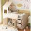 Lit mezzanine simple en bois avec bureau, tiroirs, armoires, beige-916398788