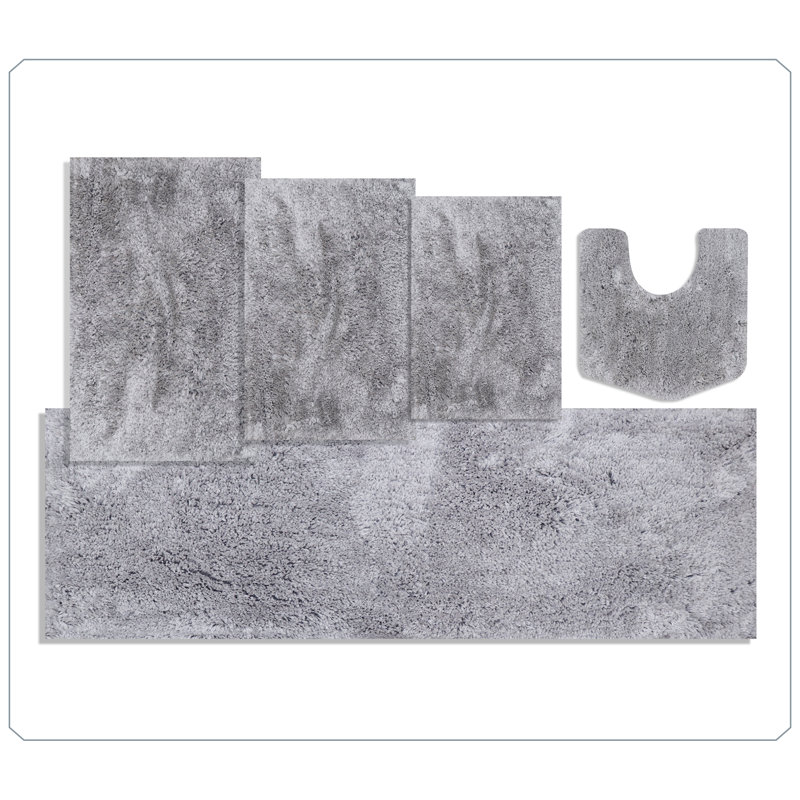 Ensemble de tapis de bain en microfibre 5 pièces Grandeur, envers en caoutchouc antidérapant, tapis de salle de bain en peluche ultra-absorbant, à séchage rapide, lavable à la machine pour douche, baignoire, toilette, lavabo et meuble-lavabo, tapis épais et doux, gris