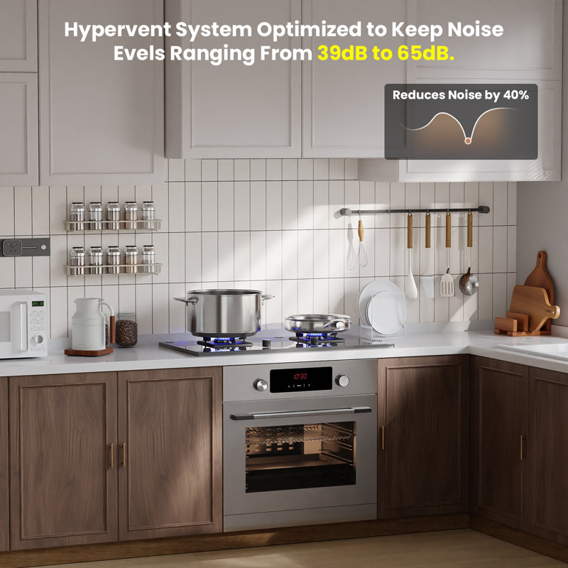 36-Inch 900 CFM Convertible Insert Range Hood with LCD 4-Speed Touch Control, Remote in Stainless Steel