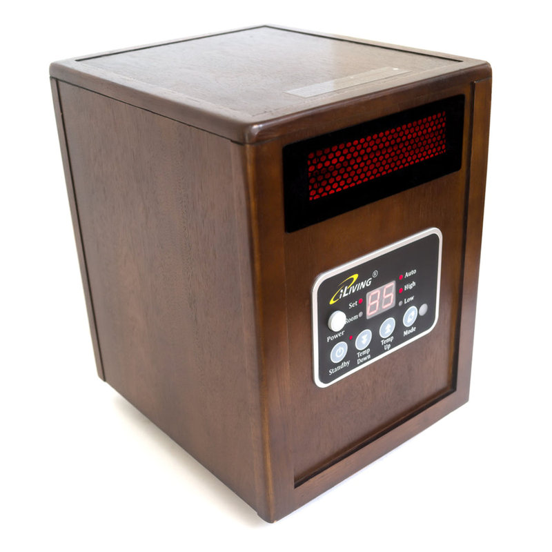 Chaufferette portative à infrarouge iLIVING ILG-918 avec double système de chauffage, 1500 W, télécommande, armoire en bois