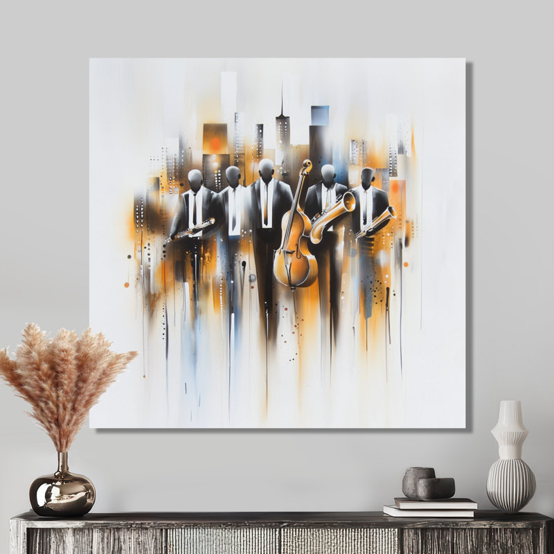 Abstract Jazz Musicians In The Studio II - Music Metal Wall Decor, Music Jazz Metal Print, 16" H x 16" W x 0.84" D
