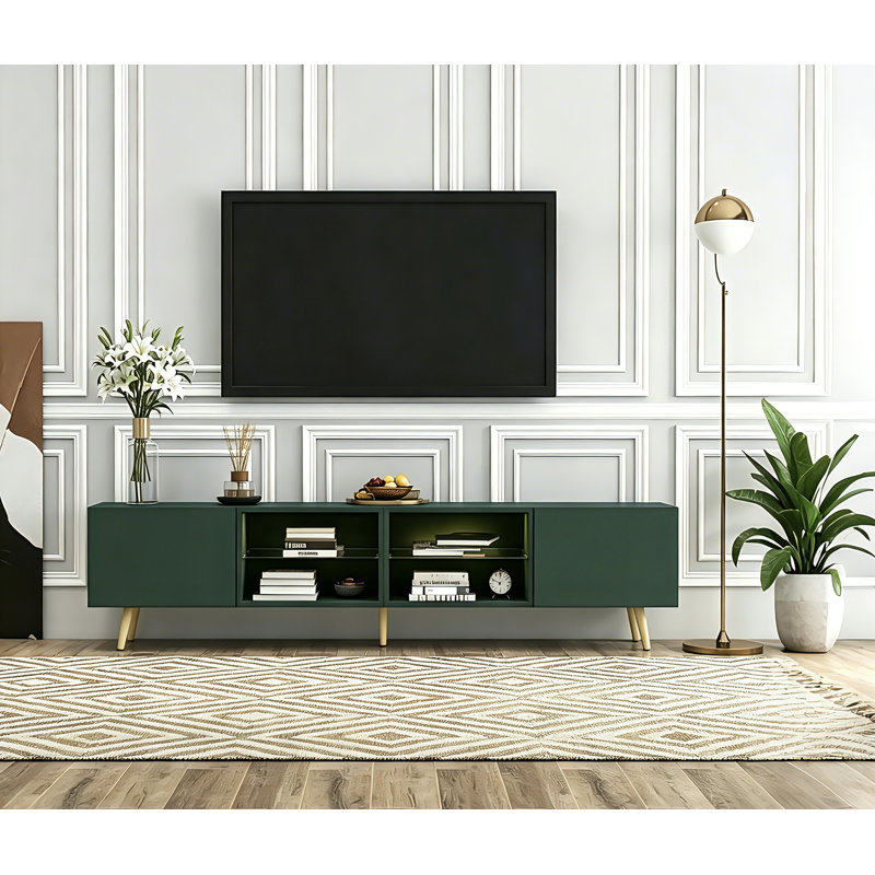 Digno 86" TV Stand with LED, and Cabinet Storage, Green