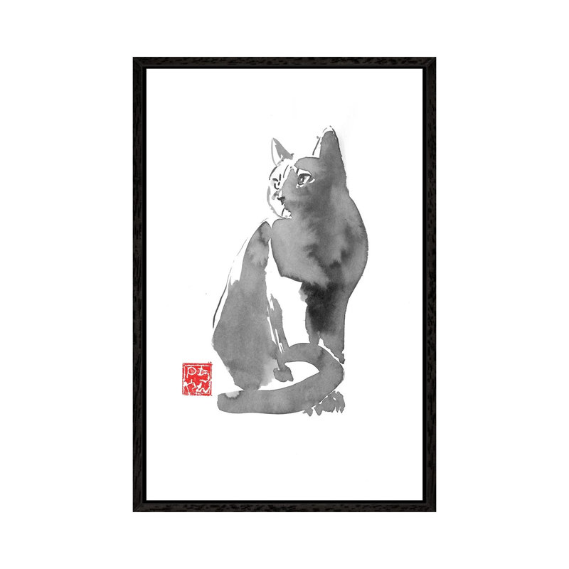 Grey Cat by Péchane - Painting on Canvas, Black Framed, 152.5 cm H x 101.5 cm W
