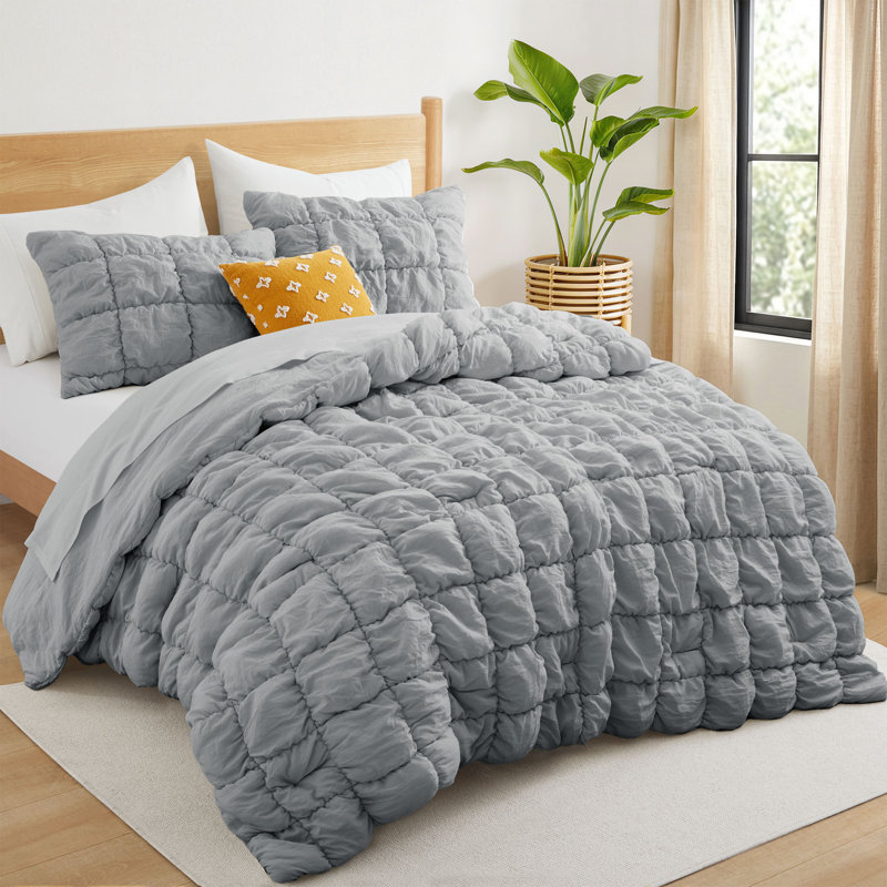 Ensemble de literie en seersucker texturé - Ensemble d'édredon doux 3 pièces avec taies décoratives assorties, lavable à la machine