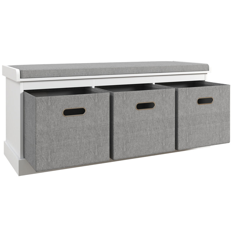 Shoe Bench with Cushion Seat, 3 Fabric Drawers for Entryway Hallway