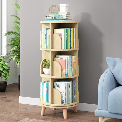 360° Revolving 3-Tier Corner Bookshelf – White Floor-Standing Round Bookcase With Legs, Easy Assembly