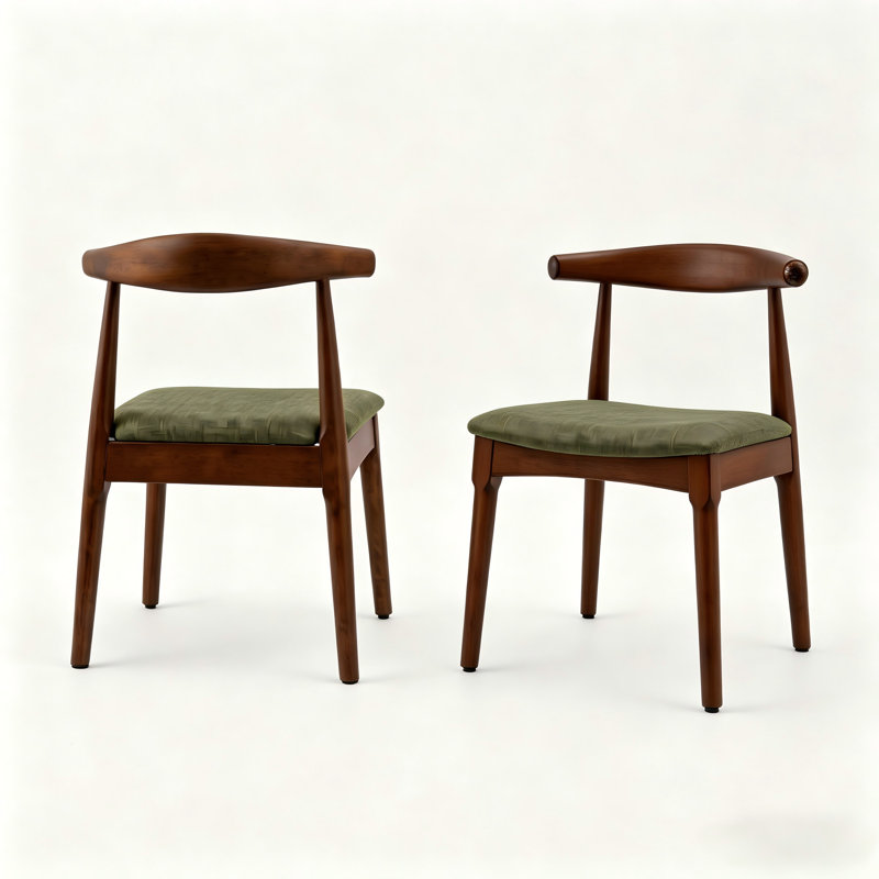 Solid Wood Dining Side Chair, Green/Walnut