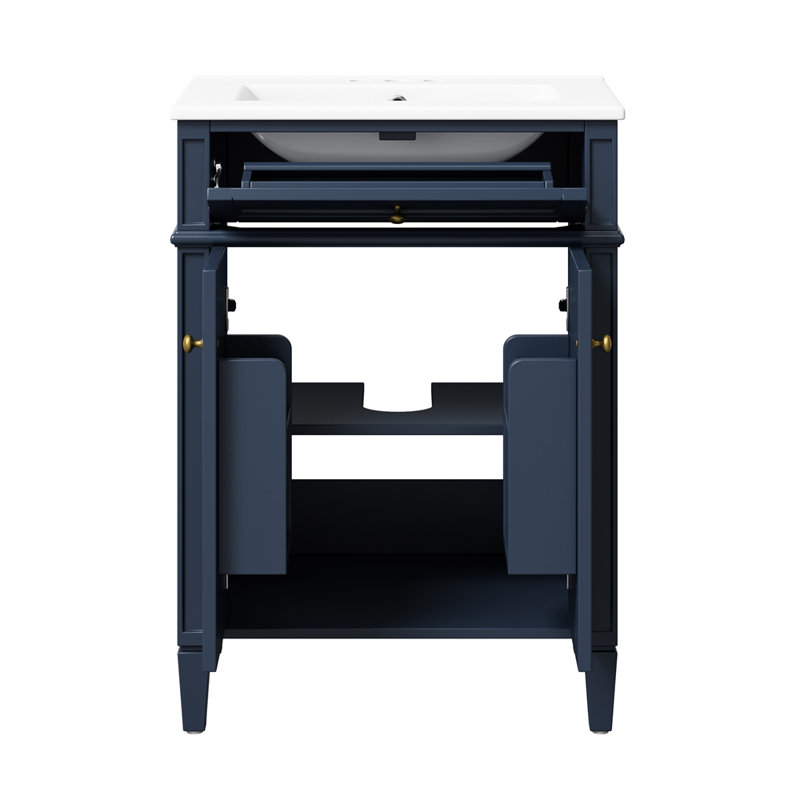 Meuble-lavabo 24 po avec 2 portes et tiroir coulissant, armoire de rangement pour salle de bain avec lavabo, portes à fermeture en douceur avec organisateurs
