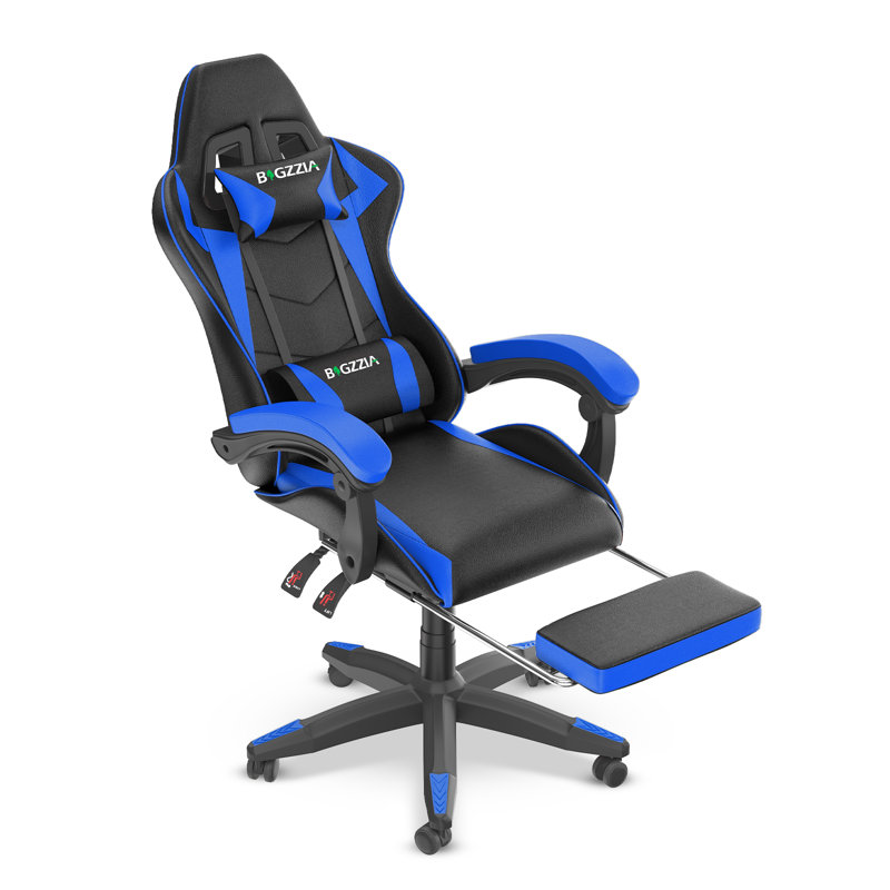 Reclining Game Chair With Footrest, Black/Blue