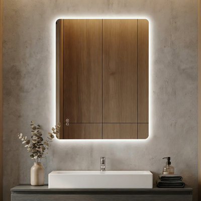 36" x 30"Frameless Rounded Rectangle LED Backlit Bathroom Mirror with Anti-Fog, 3-Color Dimmable Light and Touch Control