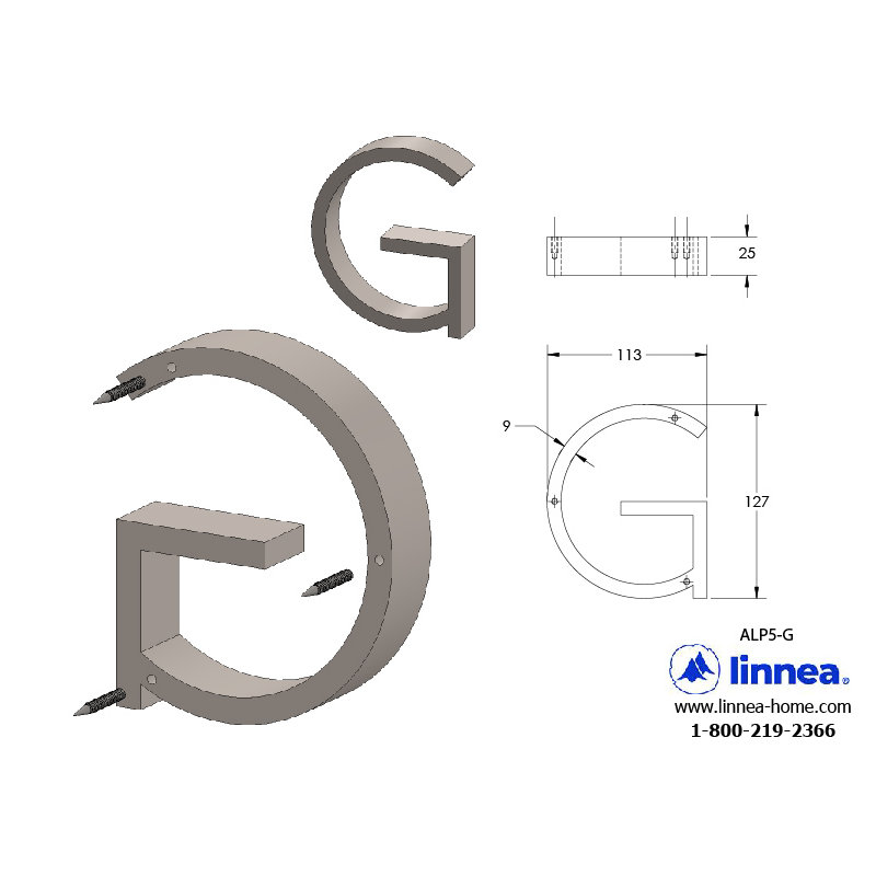 5" Floating Mount House Letter, B, Satin Stainless Steel