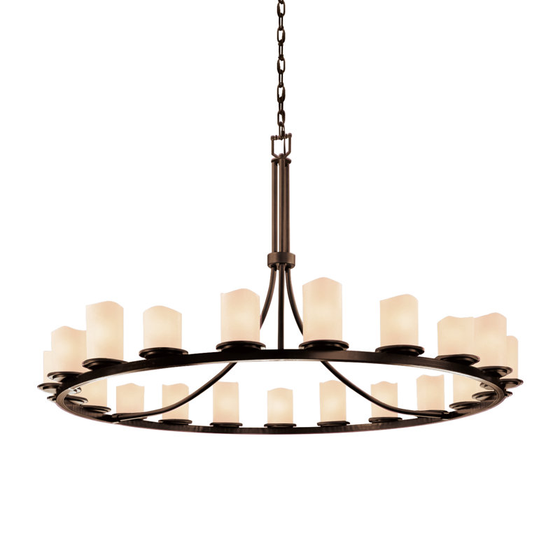 21 - Light Dimmable Tiered Chandelier, Cream, Cylinder with Flat Rim, Dark Bronze