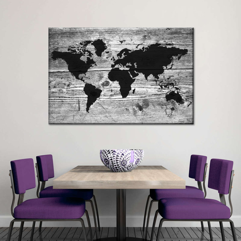 «Wooden World Map I», reproduction sur toile, H 34 po x l 51 po x P 1,25 po